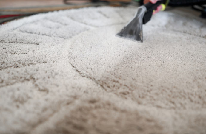 Professional worker cleaning tufted rug