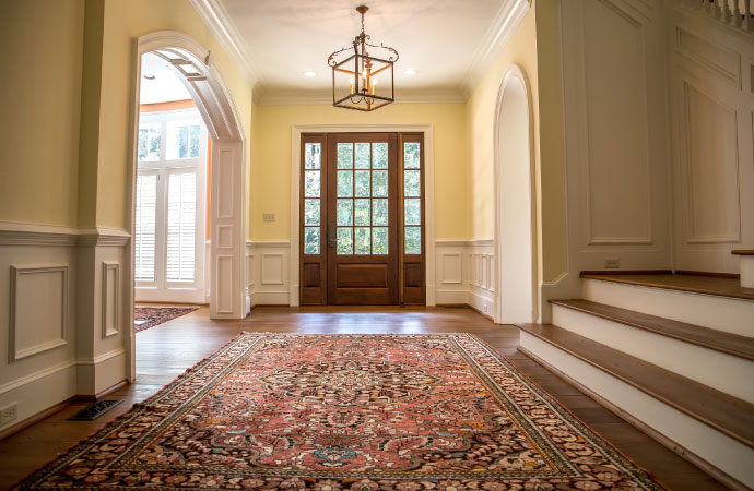 Decorative oriental rug in the home lobby welcoming cozy home environment