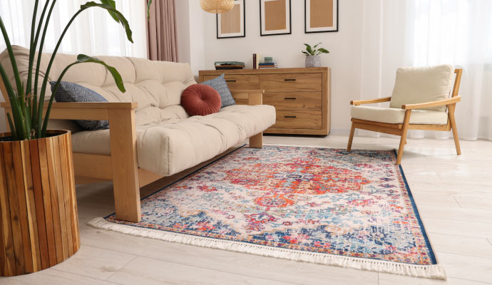 A clean rug in a living room