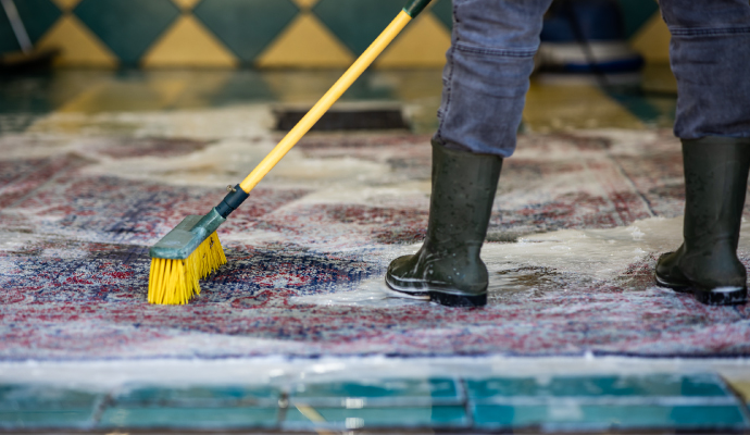 a close-up view of a person cleaning a rug 