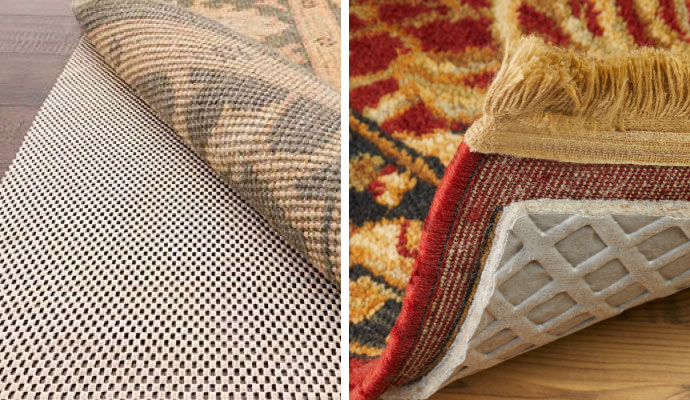 collage of non-slip and memory rug pads