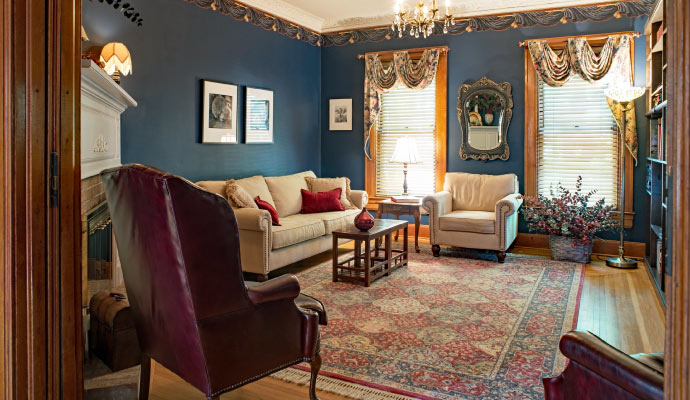 a rug installed in a beautifully organized living room