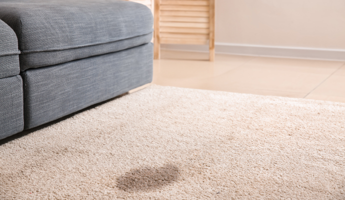 a light-colored rug with a dark stain