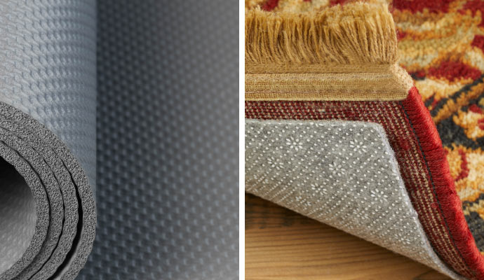 collage of rubber and natural rubber rug pads