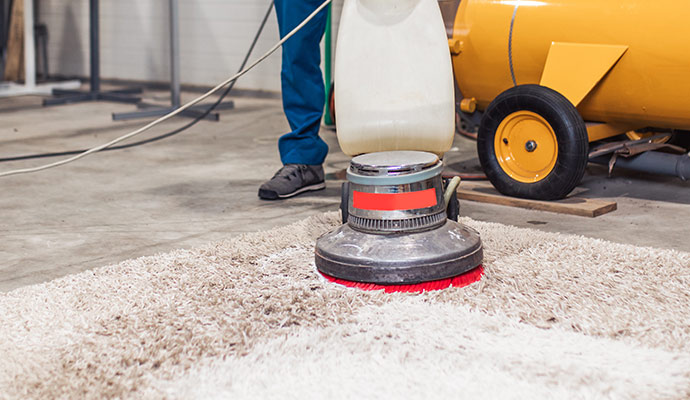 Rug cleaning process with equipment